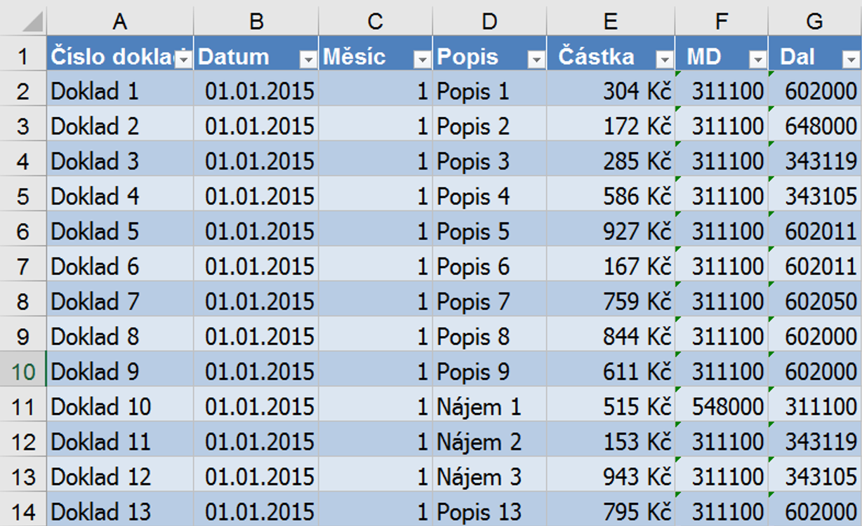 tabulka fce SUMIFS excel